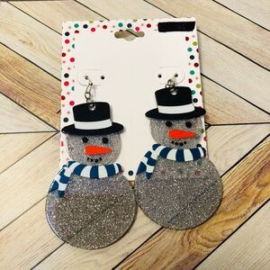 Christmas Womens Earrings Grey Snowman Glitter